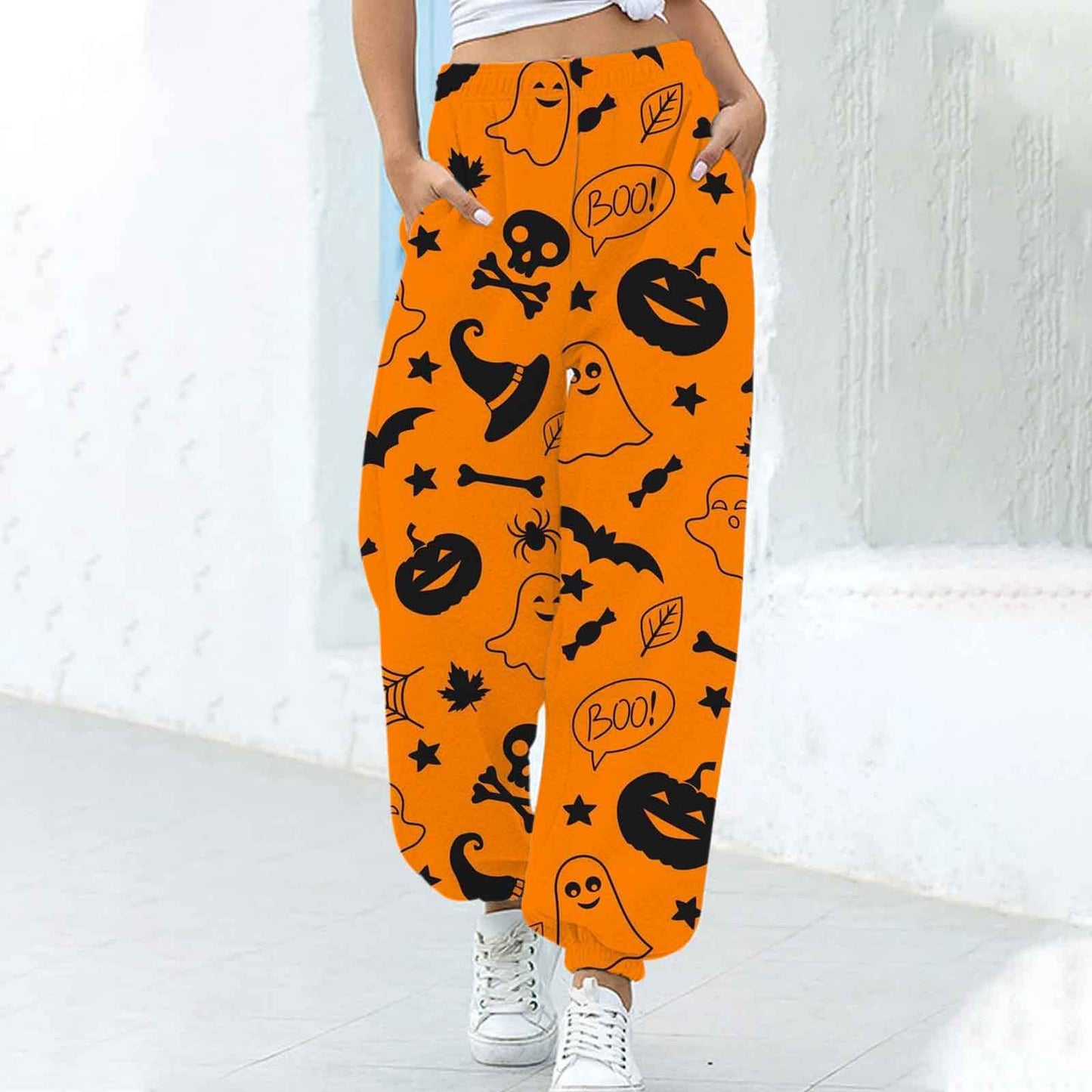 Women's Fashion Loose Halloween Funny Print Ankle Banded Pants
