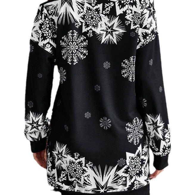 Women Printed Diagonal Shoulder Fallwinter Dress