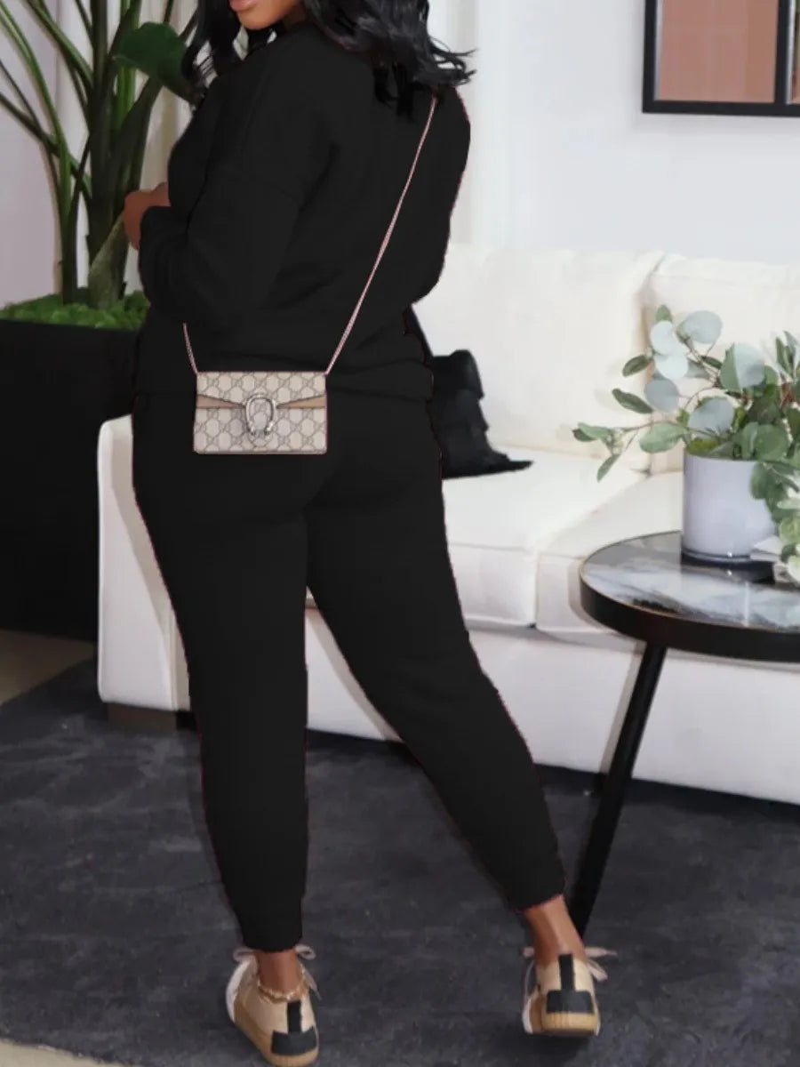 Two piece Fleece Pink Letter Print Pants Set