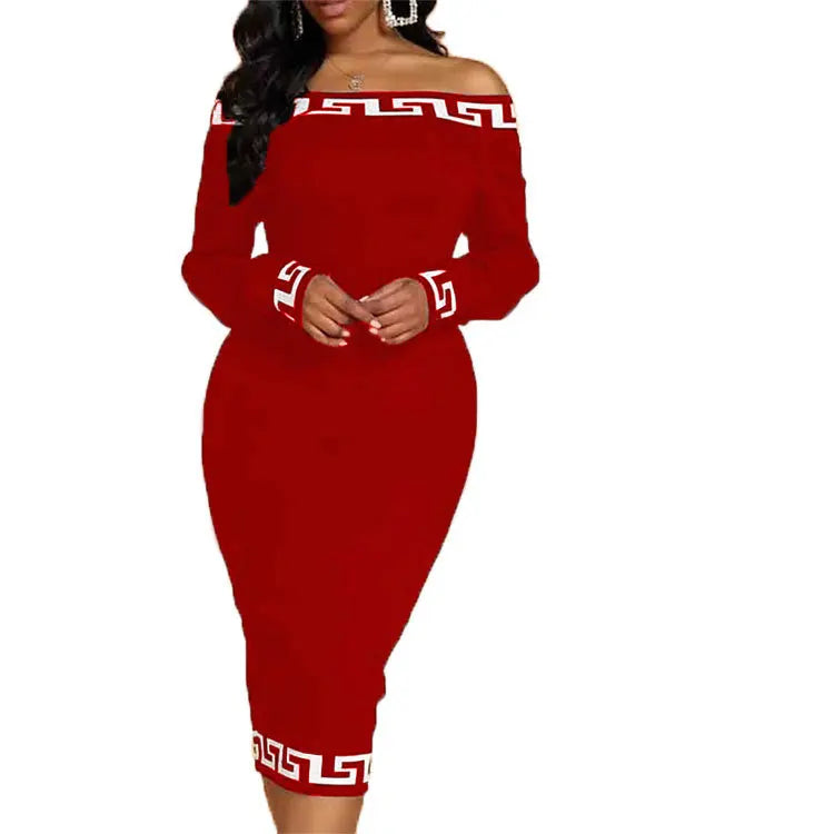 Dresses Off The Shoulder Geometric Print Bodycon Dress