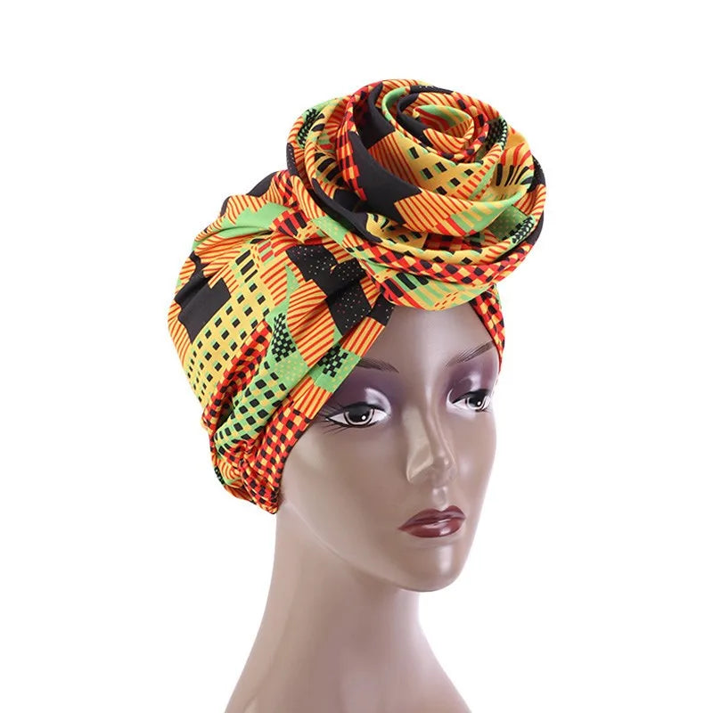 Women's Big Flower African Headwraps Satin Lining Africa Pattern