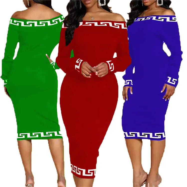 Dresses Off The Shoulder Geometric Print Bodycon Dress