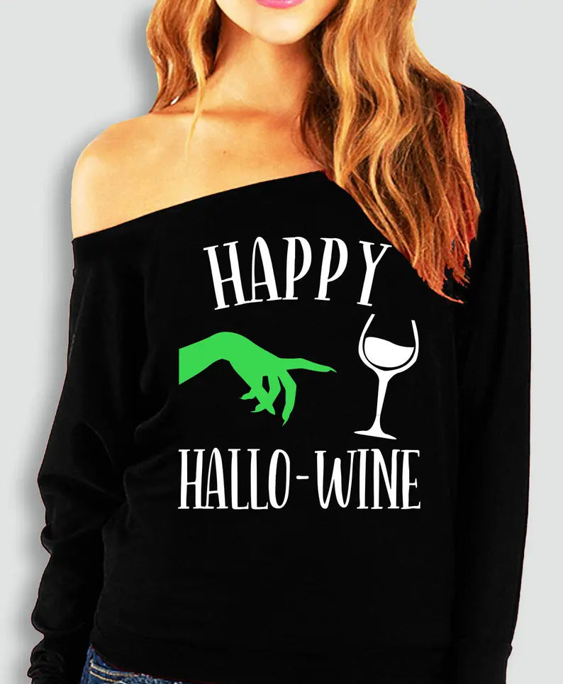 Halloween Printed Off-the-shoulder Off-neck European And American T-shirt