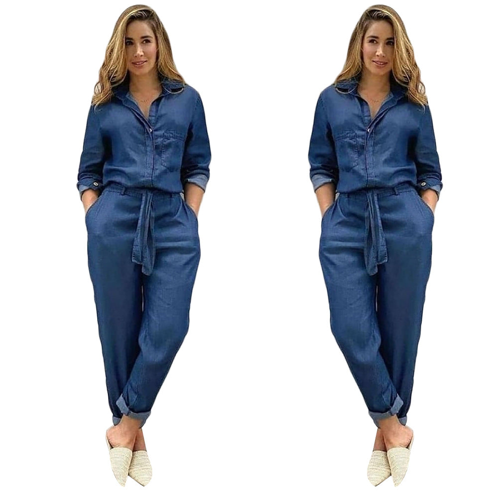 New Style Ladies Denim Overalls With Shirt With Belt