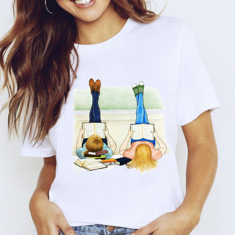 Travel Vacation Girl Fashion Print T-shirt Short Sleeve