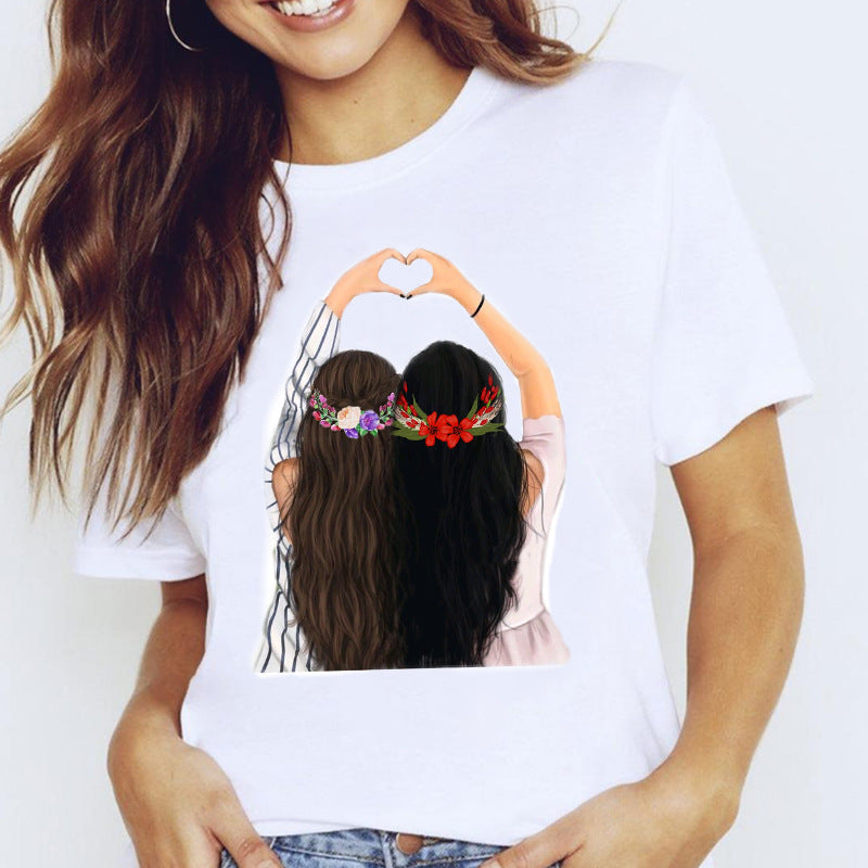 Travel Vacation Girl Fashion Print T-shirt Short Sleeve