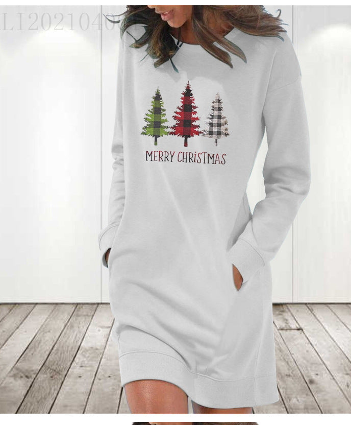 Loose Round Neck Drop Shoulder Long Sleeve Dress