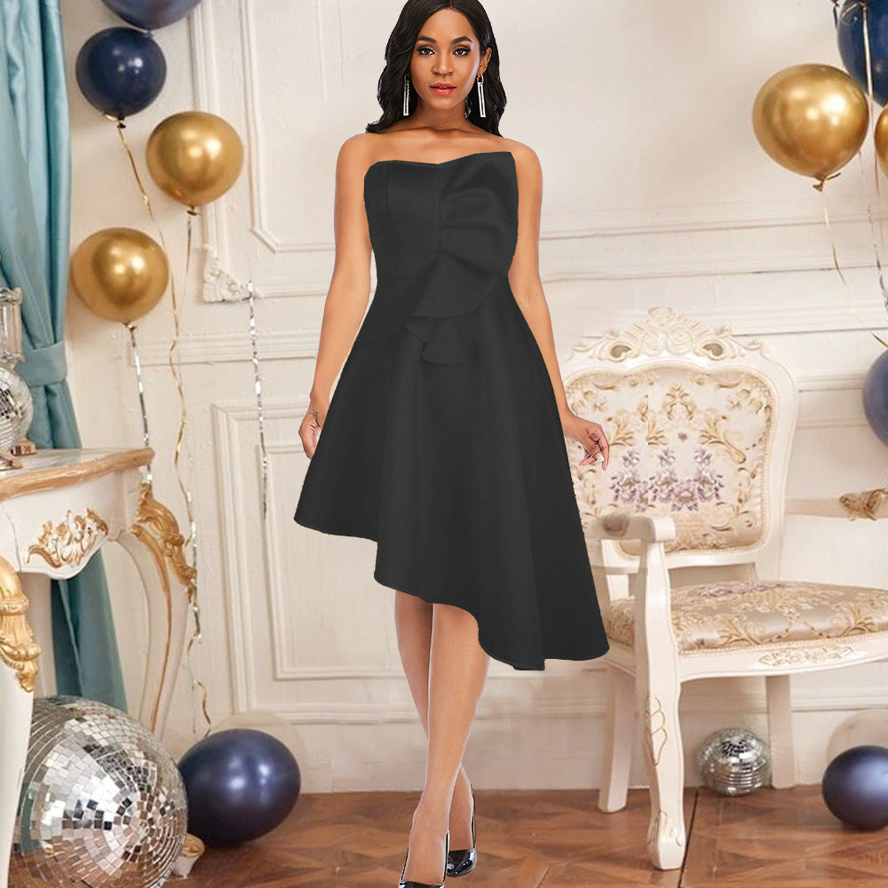 Sexy Bra No Sleeve High Waist Asymmetric Hem Women's Party Dress