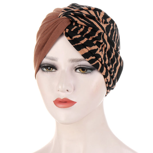 Double-layer Two-color Floral Cloth Splicing Twist Turban Hat