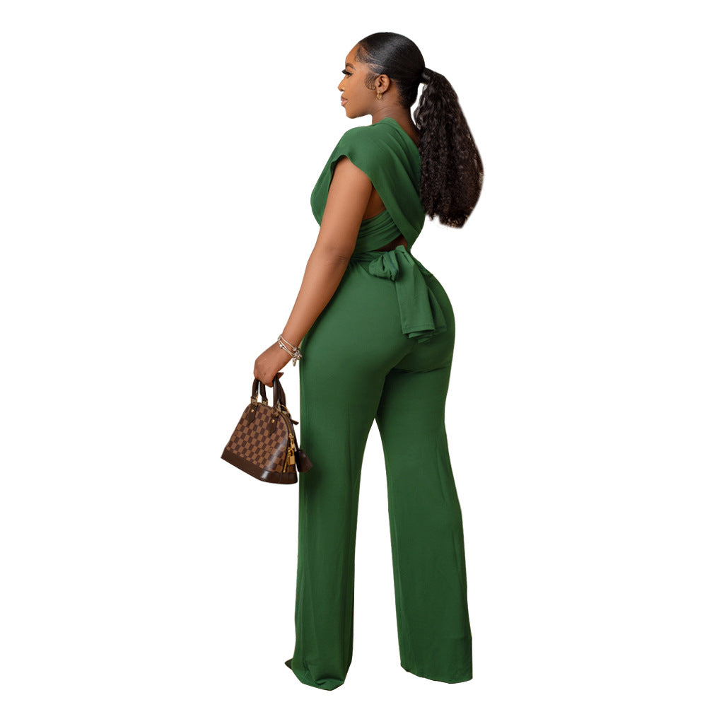 Ladies Solid Color Waisted Women's Jumpsuit