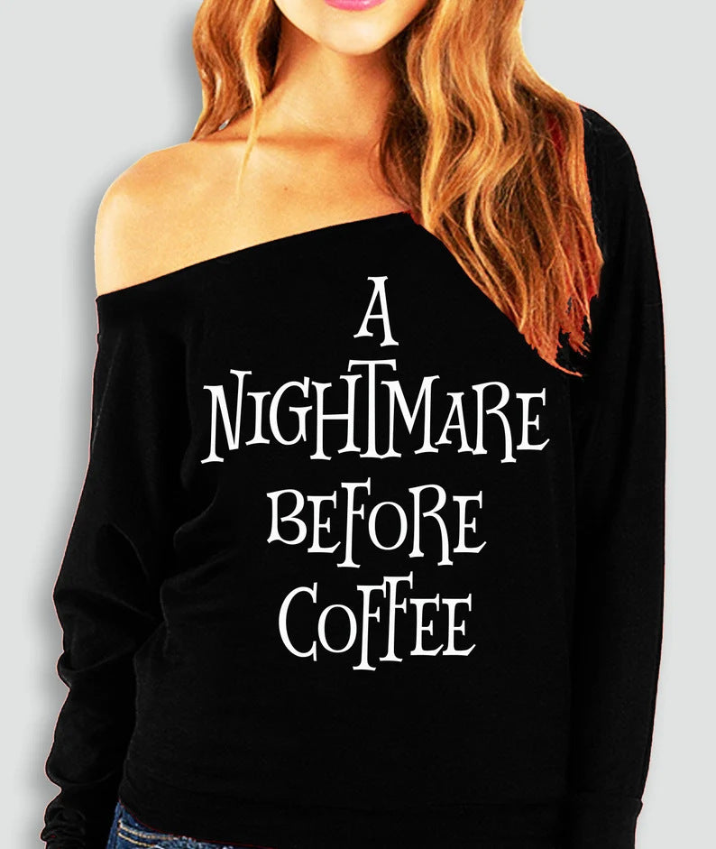 Halloween Printed Off-the-shoulder Off-neck European And American T-shirt