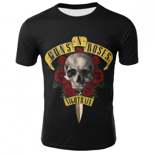 3D Print T-shirt With Red Rose Skull Scary Demon Pattern
