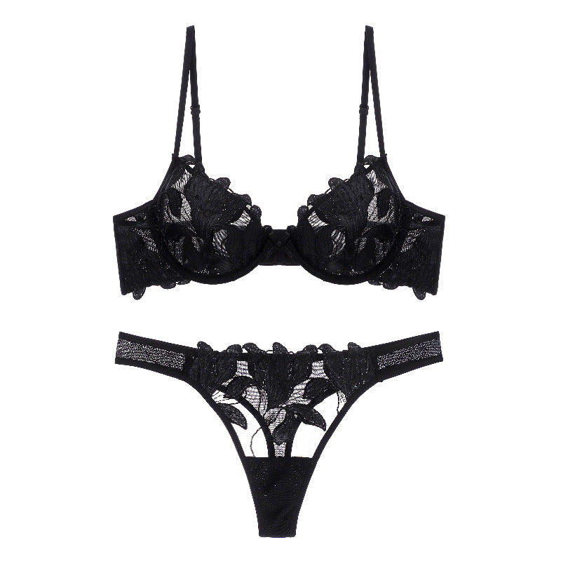 Flower Embroidered Bra and Panty Set