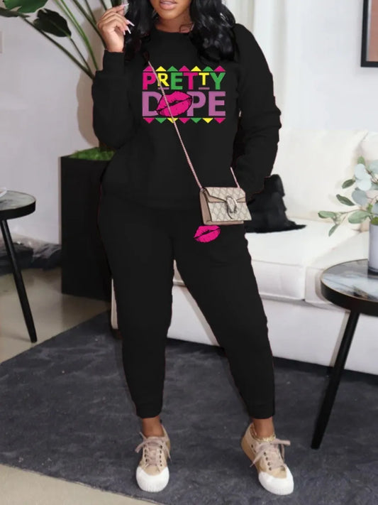 Two piece Fleece Pink Letter Print Pants Set