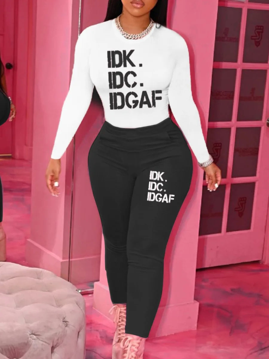 LW Plus Size Letter Print Pants Set Fashion Autumn winter Tracksuits Women Two Piece Set Tops and Pants Suits Casual 2pcs Outfit