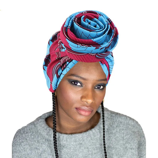 Women's Big Flower African Headwraps Satin Lining Africa Pattern
