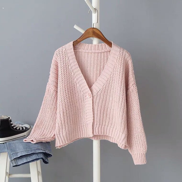 New Autumn And Winter Clothes Baggy Coat Soft Thick Thread Short Cardigan Sweater For Women