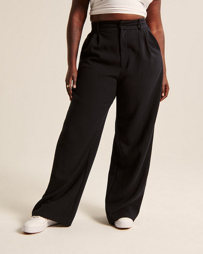 High Waist Straight wide leg Trousers With Pockets