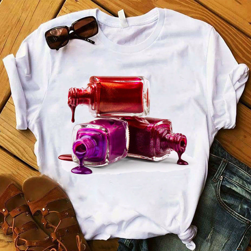 Nail Polish Bottle Print Short Sleeve