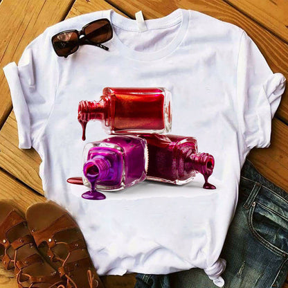 Nail Polish Bottle Print Short Sleeve