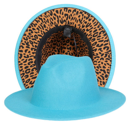 Double-sided Color-blocking Leopard Print Woolen Fedora Hat