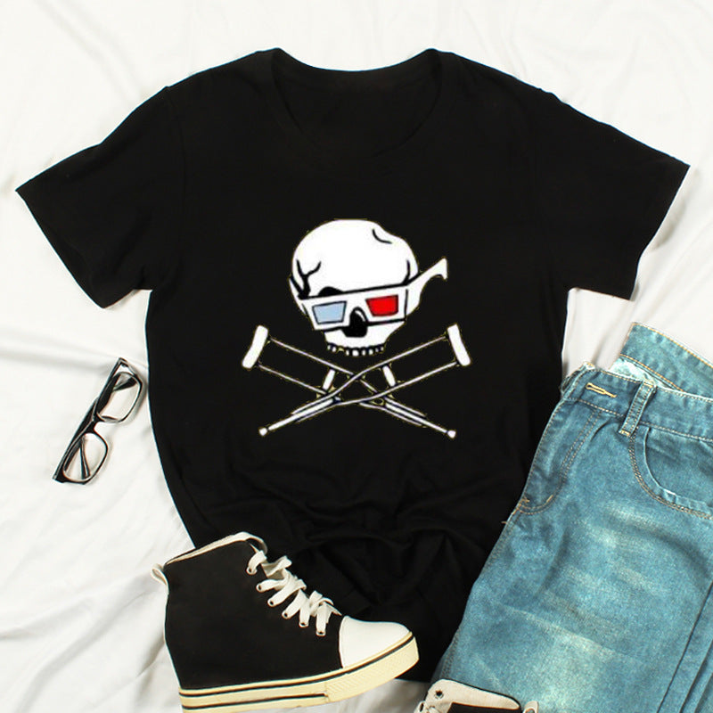 Skull Print Fashion Short-Sleeved T-Shirt