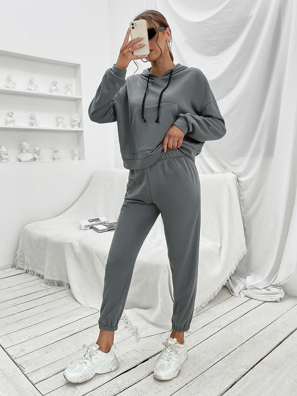 Loose Casual Solid Color Hooded Sweater Outdoor Sports Suit