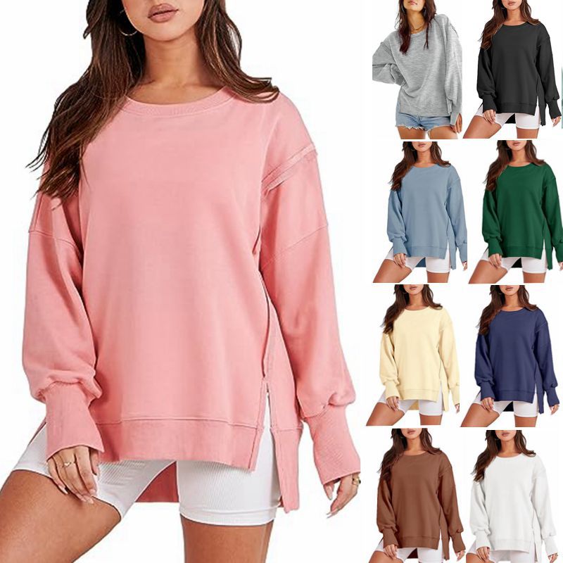 Solid Oversized Sweatshirt Crew Neck Long Sleeve Pullover Hoodies