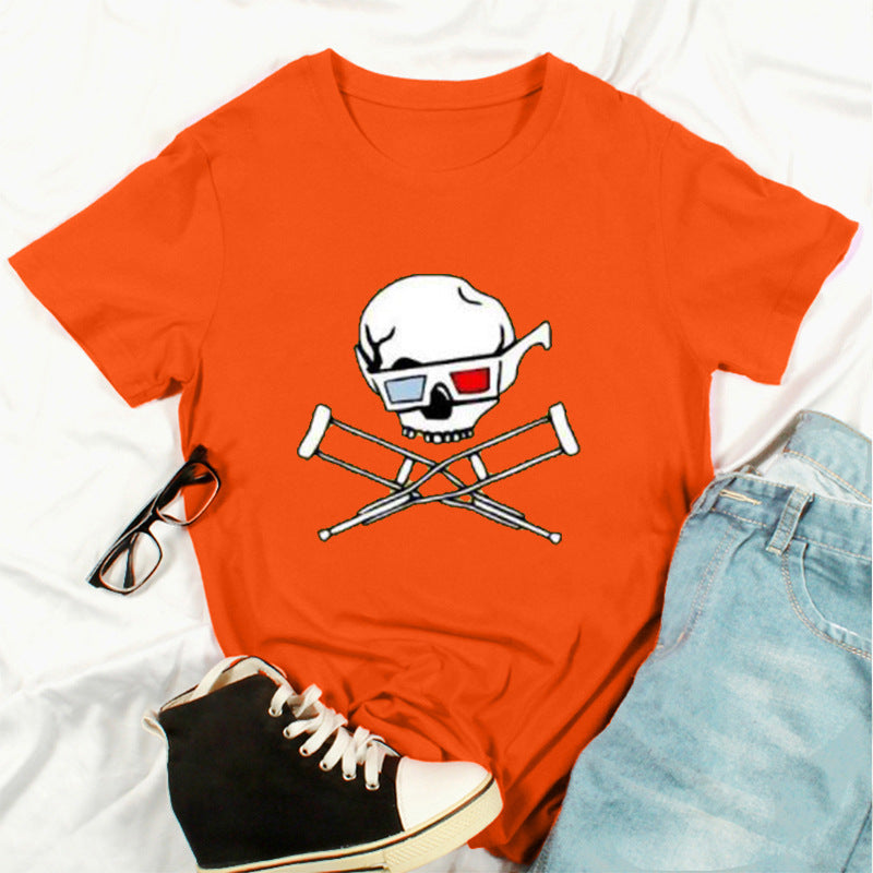 Skull Print Fashion Short-Sleeved T-Shirt