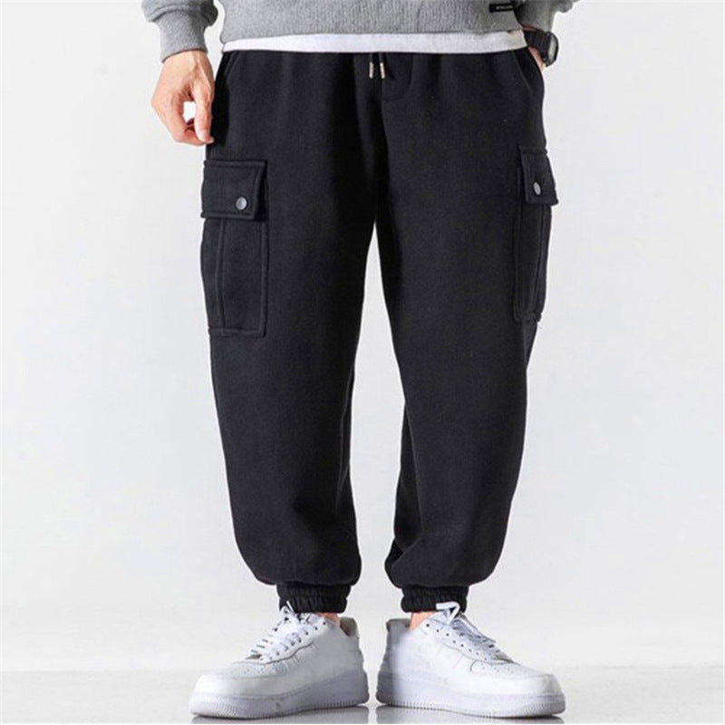 Fall Winter Men Drawstring Fleece Warm Pants