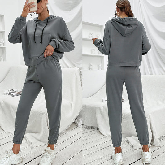 Loose Casual Solid Color Hooded Sweater Outdoor Sports Suit