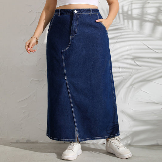 Stitching Blue Slim Denim Long Skirt Women