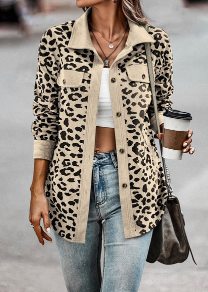 Leopard Print Shirt Coat Fashion Button Long Sleeve Jacket