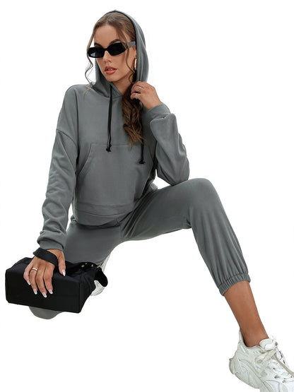 Loose Casual Solid Color Hooded Sweater Outdoor Sports Suit