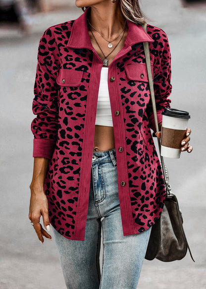 Leopard Print Shirt Coat Fashion Button Long Sleeve Jacket