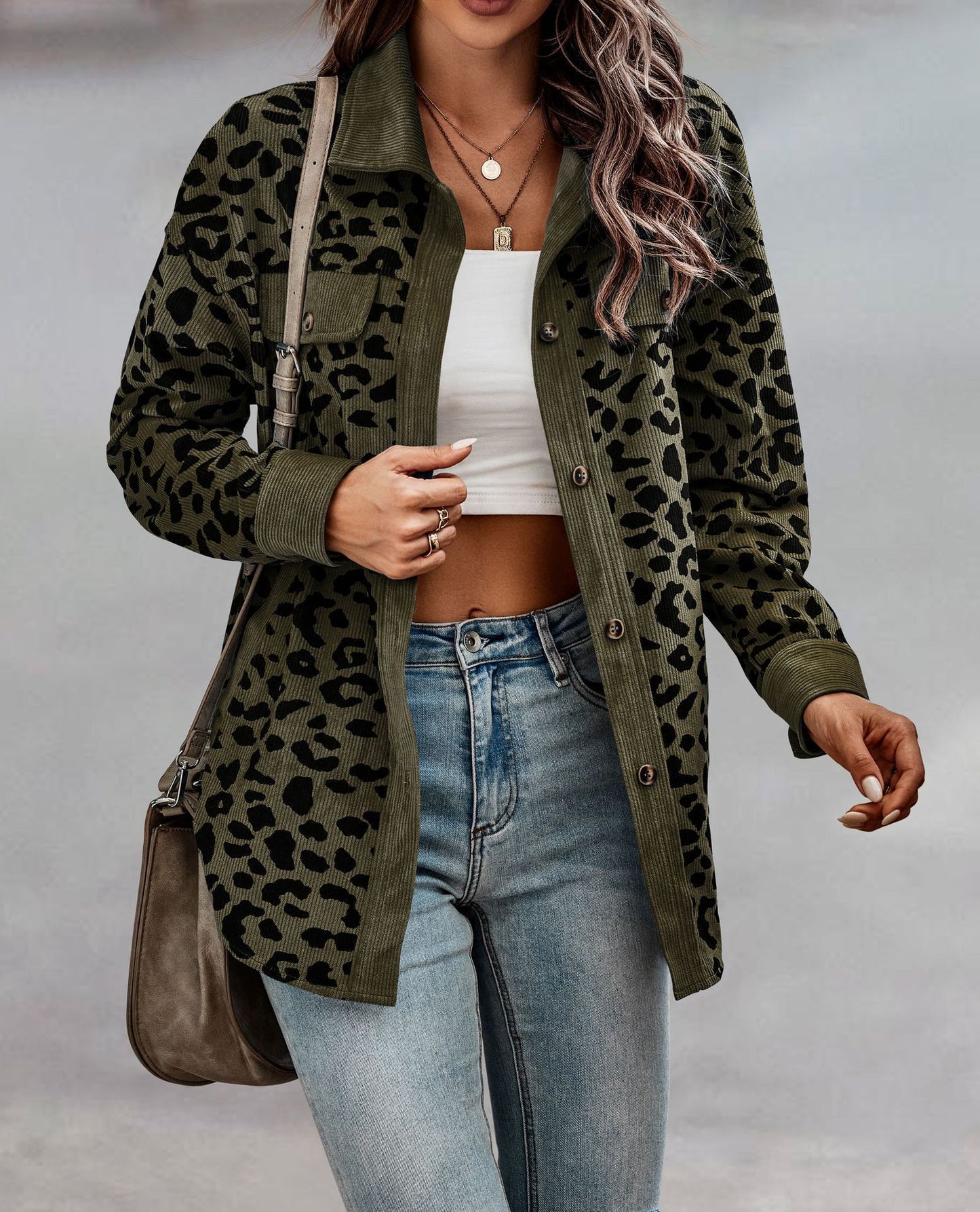 Leopard Print Shirt Coat Fashion Button Long Sleeve Jacket