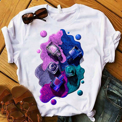 Nail Polish Bottle Print Short Sleeve