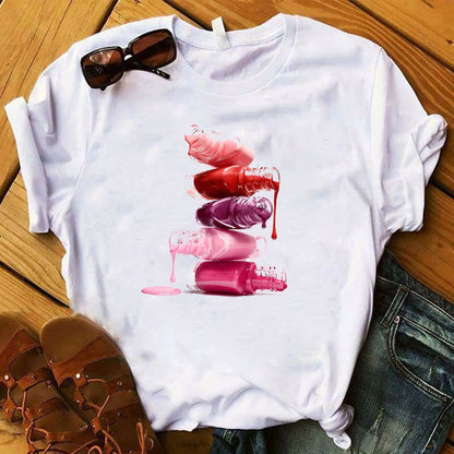 Nail Polish Bottle Print Short Sleeve