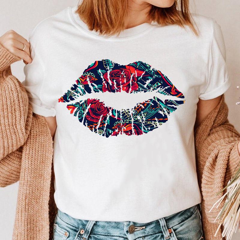 Creative Color Lip Print Short Sleeve