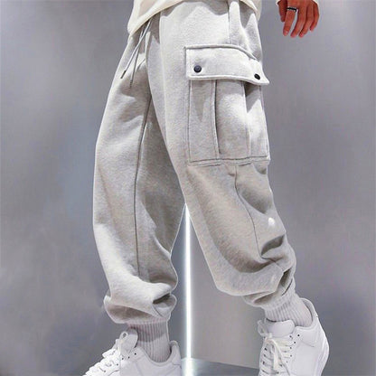 Fall Winter Men Drawstring Fleece Warm Pants