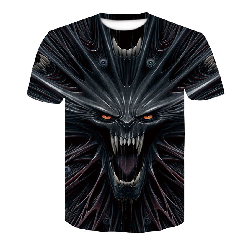 Men's T-Shirt 3d Skull Poker-Fashion Round-Neck Short-Sleeved