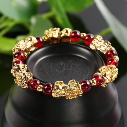 Yellow Stone Vintage 3D Red Garnet Beads Bracelet