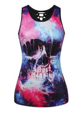 Women Sleeveless Tank Top 3D Flower Skull