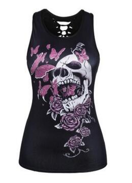 Women Sleeveless Tank Top 3D Flower Skull