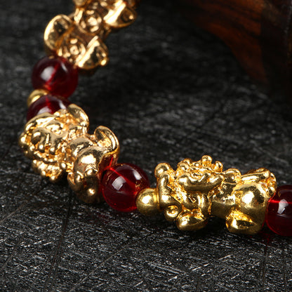 Yellow Stone Vintage 3D Red Garnet Beads Bracelet