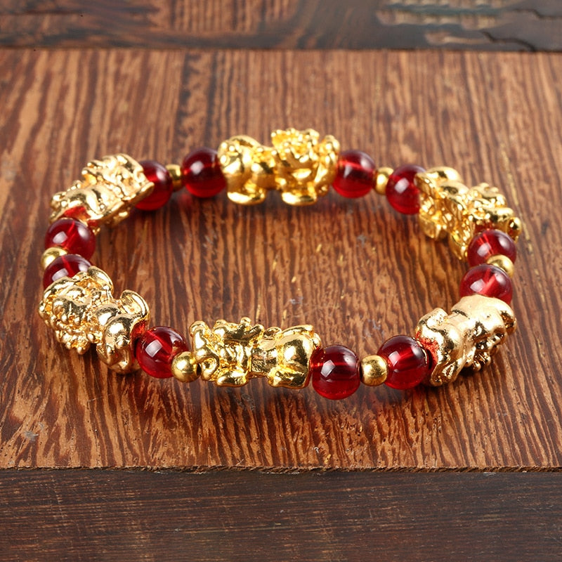 Yellow Stone Vintage 3D Red Garnet Beads Bracelet