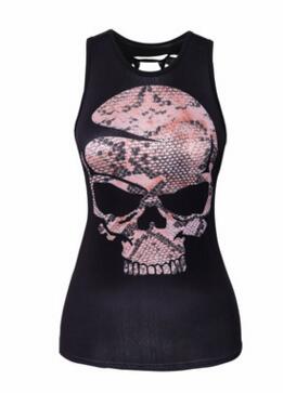 Women Sleeveless Tank Top 3D Flower Skull