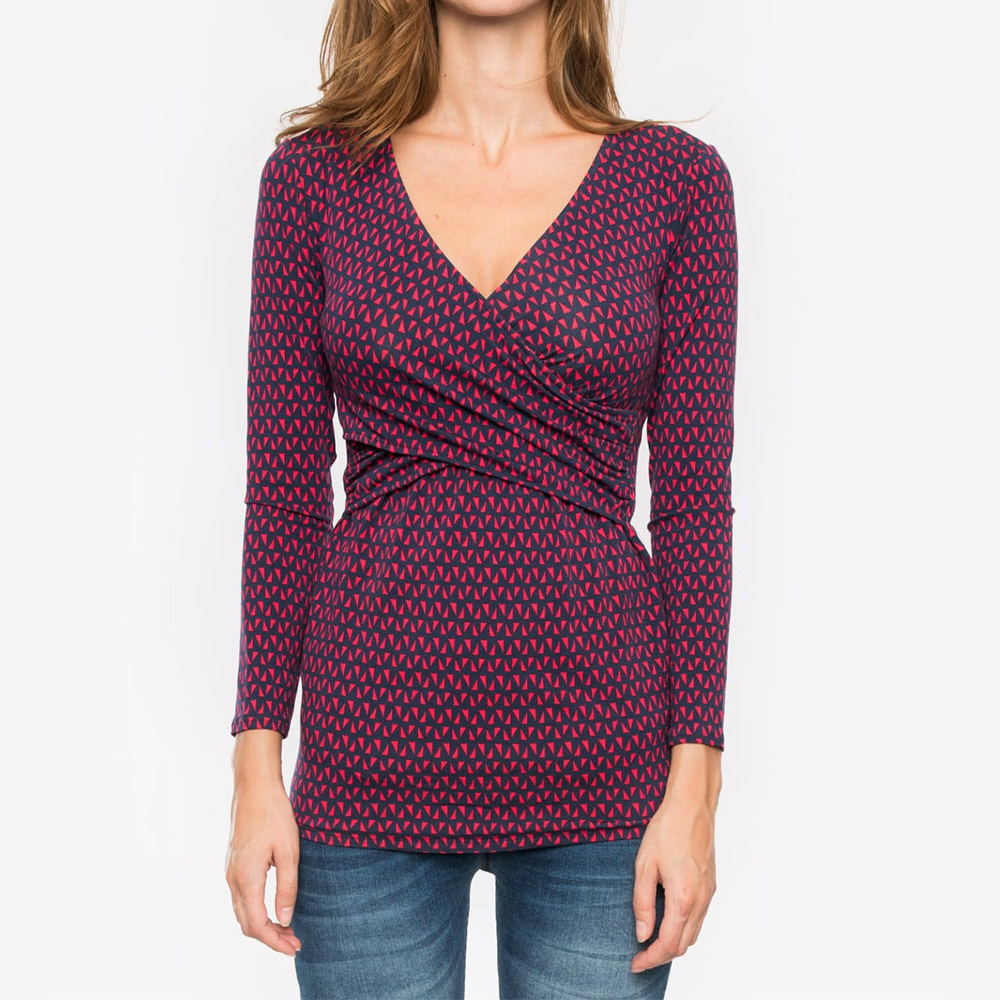 Deep V-neck print long sleeves Maternity Shirt