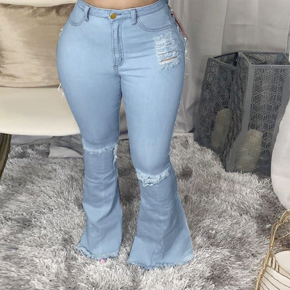 Trendy Unique Jeans Stretch Bell-bottom Pants