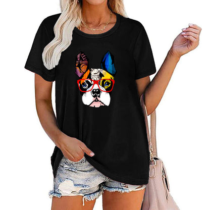 Dog Print Top With Glasses Short Sleeve